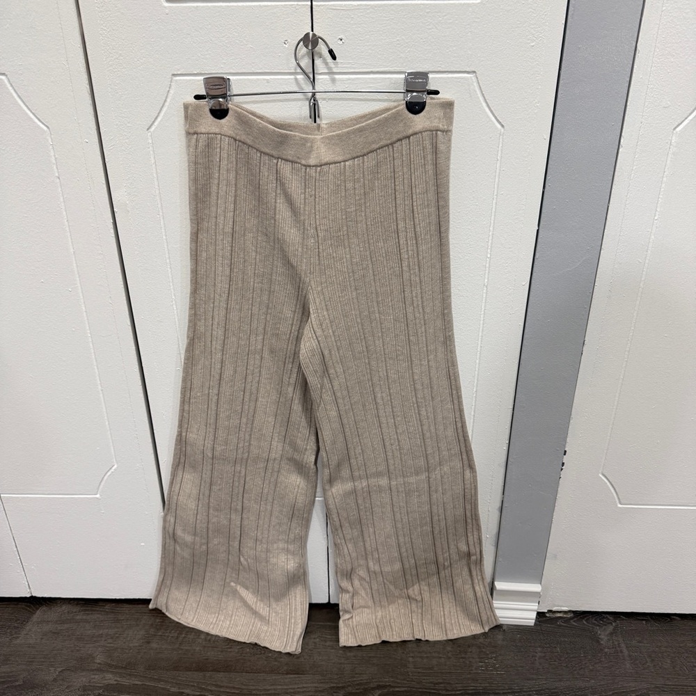 NWOT Aerie Tan Ribbed High Waisted Wide Leg Pants
